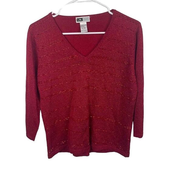 Vintage I.N Studio Red Christmas Sparkly Blouse Silk Lurex Blend Size M/L - Picture 1 of 6